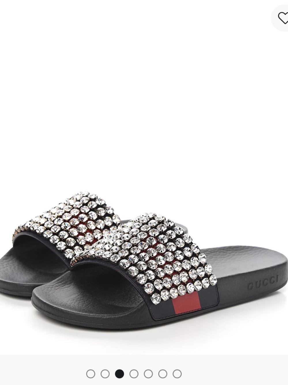 GUCCI | Calfskin Crystal Embellished Web Slide Sandals!!